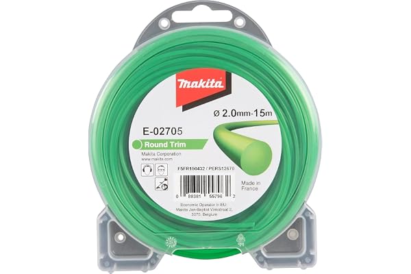 Makita E-02705 klipptråd rund 2,0 mm x 15 m rund trim trimmer tråd, nylon, grön, för grästrimmer och friskärare
