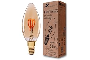 greenandco Ampoule à Filament LED Vintage | ambre | E14 C35 | 2W 150lm | 2000K blanc extra chaud | 360° | 230V | sans scintillement | non-dimmable