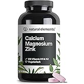 natural elements Calcium Magnesium Zink – 360 Tabletten – 520mg Calcium pro Tagesdosis – Komplex mit Vitamin D3 & K2 – optima