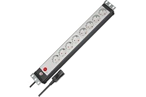 Brennenstuhl Premium-Line Bloc multiprise, à 8 prises, pour armoires électriques, avec fiche pour appareil à froid, 3 m de câble H05VV-F 3G1,0, fabriqué en Allemagne, noir/gris clair