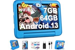 ‎OANGCC Oangcc 2024 Kinder Tablets 7 Zoll FHD Android 13 Tablet für Kinder Tablet,Wi-Fi 6, Bluetooth 5.0, 7GB RAM+ 64 GB ROM(TF 512GB/1 TB) | 3500mAh | Kindersicherung | Kid Proof Eva Case Tablets - Blau