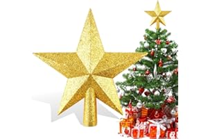 ‎HONGECB Tannenbaumspitze Stern – 20cm Weihnachtsbaum Stern Spitze, 3D-Glitzer-Design, Leicht & Stabiler Halt | Perfekte Christbaumspitze für Baumspitze, Perfekte Krönung Ihrer Festtagsdeko (Glitzer-Gold)