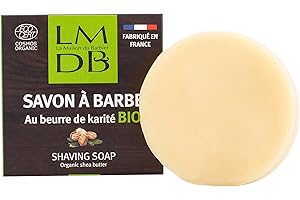 La Maison du Barbier - Savon à Barbe au Beurre de Karité Bio - Ecocert Cosmos Organic, 99% d’Ingrédients d’Origine Naturelle, 79% Issus de l’Agriculture Biologique - Fabrication Française - 80 g