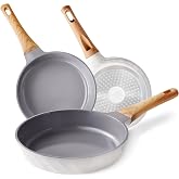 RIOVARM Ceramic Non-stick Induction Frying Pan Set 20 cm 24 cm 28 cm with Bakelite Handles Wood Healthy Cookware Free PFOS, P