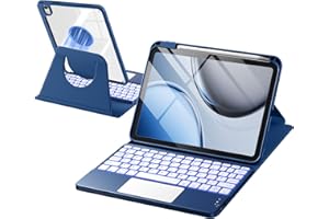 drivego 360 Rotating Keyboard Case for iPad A16 11th 10th Generation with 7 Color Backlit Trackpad, Magnetic Detachable Cover Wireless Keyboard for iPad 11th 2025 10th 2022 (11/10.9 inch), Navyblue
