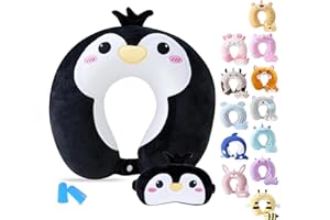 ‎CIRORLD Cirorld Nackenkissen Kinder Memory Foam Tier Reisekissen Flugzeug Niedlich Kinder Reisekissen U-förmiges Memory Schaum Nackenkissen Erwachsene für Auto Zug (Pinguin, 9-12 Jahre alt)