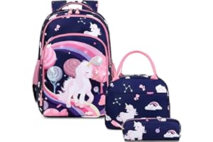 Kimwadalh Mochilas Unicornio Mochila Infantiles Niñas Set de Mochila Escolar Primaria Niñas Bolsa de Escolar para Niños Mochilas Unicornio para Niñas
