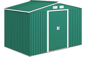 Outsunny Caseta de Jardín Exterior 4,9 m² 277x195x192 cm Cobertizo de Jardín Exterior Metálico con Techo de Fibra de Vidrio, Puerta Corredera, Base Refuerzo (Suelo NO Incluido) y Ventanas Verde Oscuro