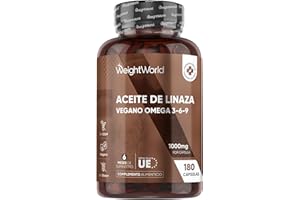 WEIGHTWORLD Omega 3 6 9 Vegano de Aceite De Linaza 1000mg - 180 Cápsulas de Ácido Alfa-Linoleico, Ácido Linoleico y Ácido Oleico - Alternativa al Aceite de Pescado para 6 Meses