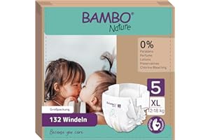 ‎BAMBO NATURE Bambo Nature Baby Windeln Größe 5 (12-18kg) 132 St. Monatsbox | Premium Diapers mit verbesserter Auslaufsicherheit | Ultimativen Komfort & Freiheit für Aktive Kinder, Dermatologisch getestet Nappies