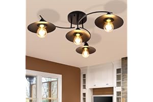 GBLY Lampa sufitowa w stylu vintage, E27, retro, czarna, lampa do salonu, 4 żarówki, przemysłowa lampa do korytarza, do sypialni, jadalni, z tworzywa sztucznego o nowoczesnym wyglądzie metalu – żarówki nie wchodzą w zakres dostawy