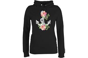 Shirtracer - Pullover Damen Hoodie Frauen - Kunst - Blumiger Anker - Weiß