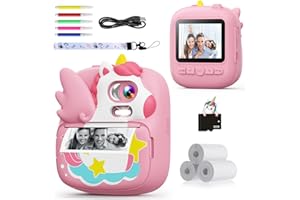 Appareil Photo Instantané Enfants, CAMCLID 2,4" Écran Appareil Photo Numérique Enfant avec Carte TF 32GB et Papier Photo Imprimé, Cadeau de Noël pour Les Enfants de 3 à 12 Ans (Rose)