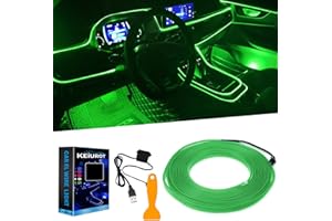 Keiurot El Wire Car Lights Neon Light for Car USB Green 5M/16Ft Car Ambient Lighting Atmosphere Car Led Interior Strip Light Sewing Edge Decoration Dashboard Lights Strip LED Trim Wire Light for Car