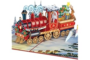 papercrush® Biglietto pop-up con treno natalizio - Biglietto di Natale 3D divertente con polar express e Babbo Natale - Biglietto d'auguri natalizio con busta per bambini, colleghi, donne e uomini