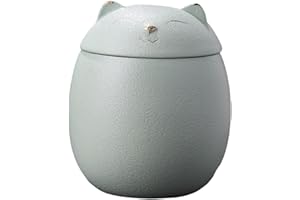 Folpus Keramik in Katzenform, Keramikurne für Asche, Andenken, Katze, 500 Ml Töpfe, Mehrzweckbehälter, mit Deckel, Handgefertigt, Grün