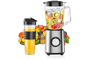 OQCSUAT Standmixer, Smoothie Maker, 700W Blender, Mixer Smoothie Maker Combo 1,5L Glasbehälter mit 570ml Reisebecher, 2 Geschwindigkeitsstufen und Impulsfunktion für Smoothies Shakes Frozen Drinks Saucen
