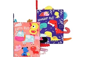 BelleStyle Libros Bebe Juguetes Bebes 0-12 Meses, 2PCS Libros de Tela Blandos para Bebes Recien Nacido Niños Educativo Juguetes Niños 1 Año, Animales Libro Sensorial Suave de Actividades para Bebé (B)