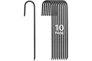 IHOMEPARK Estacas de Refuerzo de 40 cm de Alta Resistencia, Paquete de 10 estacas de Tienda en Forma de J, estacas de Anclaje al Suelo para Plantas de paisajismo Valla de Tubo de Tela, Negro