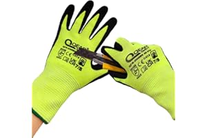 QEARSAFETY 1 Pair Cut Resistance Safety Gloves, Hi-visibility Color, Durability, Nitrile Foam Palm Coated, TouchScreen, Good Arabsion&Grip (L)