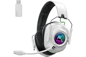 Krysenix KGH2 Cuffie Gaming Wireless, 2,4 GHz Cuffie Gaming per PS4, PS5, PC, Mac, Switch, Cuffie Bluetooth con microfono, Cancellazione del Rumore, Bianco Nero