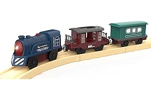 BEYLON Battery Operated Train for Wooden Track, 3Pcs Train Toy Set for 3 4 5+Years old Boy Girl Kids, Motorized Train Accessories Electric Train Compatible with Thomas & Friends, Brio and Chuggington