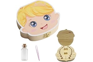 DHWEKU Caja para guardar dientes para niños, Regalo en madera de souvenir, Acumulación de dientes,Con tarro de cristal y pinzas