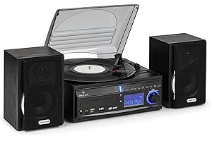 AUNA MG-DS2 - stereo, record player, multimedia system, belt drive, max. 45 rpm, Speaker pair, Radiotuner, VHF receiver, USB port, MP3-capable, Digitalization function, CD player, black