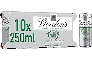 Gordon's London Dry Gin & Diet Tonic | 5% vol | 10 x 250ml Can | Ready to Drink Gin & Tonic Cans | Juniper & Gin Botanicals | Best Served Chilled from the Can or in a Gin Glass