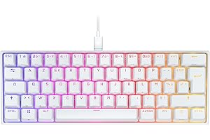 CORSAIR K65 RGB MINI 60 % Clavier de Jeu Filaire Mécanique – Switches Linéaires CHERRY MX RED – Touches PBT Double-Shot – Compatible iCUE – AZERTY FR – PC, Mac, Xbox – Blanc
