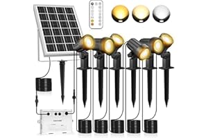 ‎MEIKEE MEIKEE Solar Spotlight Pack of 6 with Remote Control Solar Garden Light 2700K 4000K 6000K Solar Lights IP66 Waterproof 3 Brightness Timer Garden Lighting for Garden Path Patio Lawn Trees