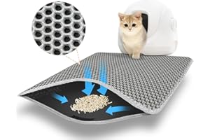 AJOXEL Tapis Litiere Chat 60x45 CM avec Velcro, Double Couche Tapis de Litière pour Chat Conception à Grands Trous, Imperméable Tapis Litière pour Chat, Non Toxique pour Bac à Litière Chat et Toilette Chat