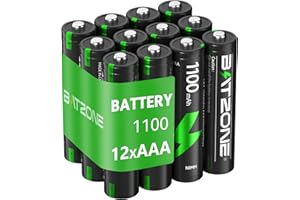 BATZONE Rechargeable AAA Batteries 12 Piece, 1200 Tech Mignon AAA Batteries, Ni-MH 1100mAh AAA Battery, Low Self-Discharge 1.2V AAA Battery, with 2 x Battery Protection Boxes