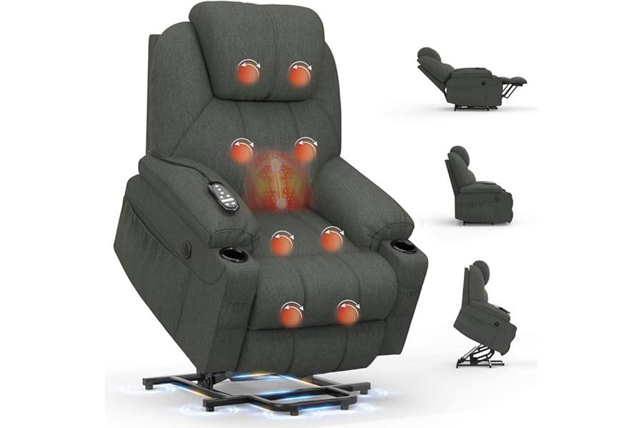 BareTay Recliner Armchair Lift Chair For the Elderly, Power Recliner Chair with Massage & Heat, Extended Footrest, Type C+USB Ports, 2 Cup Holders, Dual Side Pockets Reclining Chairs Lounge Sofa