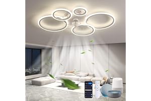 KVOYYIRA Ventilateur Plafond avec Lumiere LED Dimmable Compatible avec Alexa, Lustre Ventilateur DC Réversible Silencieux, Plafonnier Ventilateur Moderne 6 Vitesses Timer pour Chambre Salon, Blanc