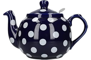 London Pottery Farmhouse Polka Dot Teapot with Infuser, Ceramic, Blue/White Polka Dots, 4 Cups (1.2 Litre)