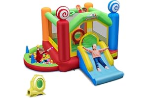 COSTWAY Castello Gonfiabile per Bambini, Con Scivolo, Trampolino e Canestro da Basket, 50 Palline Colorate e Soffiatore, Con Borsa di Trasporto e Kit di Riparazione, 385 x 355 x 245 cm
