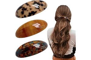 PUEDNO 3 Stück Ovale Haarspangen aus Acetat, 8,8 × 3,5 cm Vintage-Haarspange, Große Französische Schildpatt-Haarspangen für Frauen Mädchen mit dickem Haar