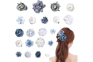HNLMZ Fiori per Capelli Clip,21 Pezzi Multicolore Nuziale Fiore Capelli Clip,Accessori Capelli Boho,Fiore Artificiale Capelli Clip per Feste, Spiaggia, Matrimoni, Decorazioni per Eventi(Bianco Blu)