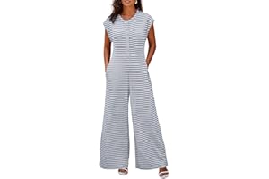 Cicy Bell Mono de manga corta para mujer a rayas con cuello redondo y botones, azul, M