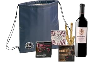 VALELI, Regalo gourmet vino tinto 75cl, selección pates ibérico,palitos pan.San Valentin regalo dia enamorados. Detalle delicatessen.Incluye Mochila