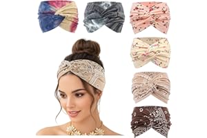 LynixTrade 6 Pcs Wide Headbands for Women's Hair Head Bands Adult Women Elastic Head Bands Soft Ladies Boho Fashion Bandanas Knot Twisted Knot Hair Accessories Elastic Fashion Yoga Headband