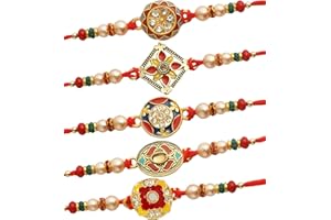 TIED RIBBONS Rakhi for Brother (Set of 5) | Rakhi Set | Rakhi for Bhaiya | Rakhi Card | Roli Chawal Tika - Raksha Bandhan Rakhi Bracelet for Brother | Bhai Rakhi Set for Brother Rakhi Thread