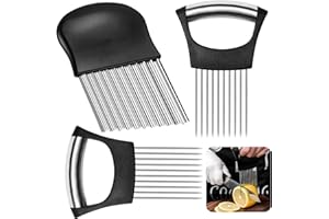 Rierousy 2 Stück Zwiebelschneider Schneidehilfe, Zwiebelhalter Edelstahl, Wellenmesser für Gemüse Geeignet zum Schneiden von Kartoffeln, Karotten, Zwiebeln, Gemüse, Fleisch, Etc