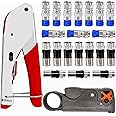 Taiss Coax Cable Crimper Tool Kit with 20 PCS F Style RG59 RG6 Compression connectors,Coaxial Cable Stripper,Coaxial Cable Compression Tool Kit,coaxial Cable Crimper