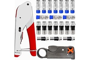 Taiss Coax Cable Crimper Tool Kit: 20 RG59/6 F-style Compression Connectors, Stripper, Compression Tool