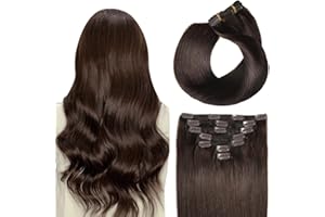 ‎SUYYA SUYYA Clip in Extensions Echthaar, Salon Remy Menschenhaar Extensions Echthaar Gerade Glatt Chthaar Extensions Clip Doppelt Genäht 14 Zoll 35cm 7 Stück 70G #2 Dunkel Braun