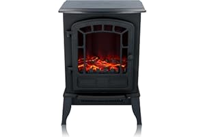 Classic Fire Torino Camineo Elettrico - Caminetto Elettrico con Riscaldamento, Pannello di Controllo e Timer - Stufa Elettrica con Fiamme LED - 2000W - Libera Installazione - Nero