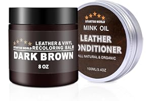 STARTSO WORLD 200ml Leather Recolouring Balm with 100ml Leather Conditioner,Dark Brown Leather Repair Kit for Furniture, Leather Dye, Leather Scratch Repair, Leather Couch Paint