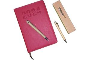 MUNDO AVIOS Agenda 2024 dia por pagina, en Español, con Boligrafo de madera, tapa Dura, A5, agenda anual, sin anillas, profesional, trabajo, agenda 2024 A5, agenda por pagina, agenda diaria 2024, dietario